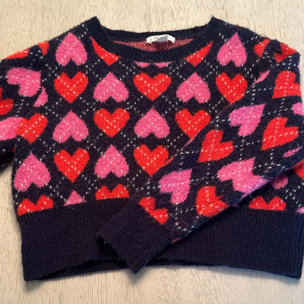 Crewcuts Navy Sweater with Pink & Red Heart Pattern